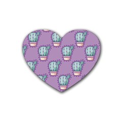 Seamless Pattern Patches Cactus Pots Plants Rubber Coaster (heart)  by Vaneshart