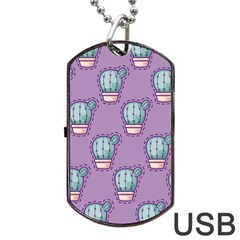 Seamless Pattern Patches Cactus Pots Plants Dog Tag Usb Flash (one Side)