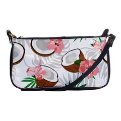 Seamless Pattern Coconut Piece Palm Leaves With Pink Hibiscus Shoulder Clutch Bag