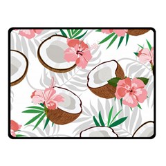 Seamless Pattern Coconut Piece Palm Leaves With Pink Hibiscus Fleece Blanket (small)