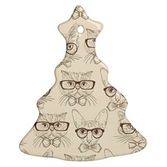 Seamless Pattern Hand Drawn Cats With Hipster Accessories Ornament (christmas Tree) 