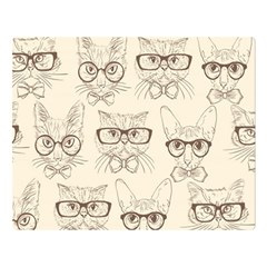 Seamless Pattern Hand Drawn Cats With Hipster Accessories Double Sided Flano Blanket (large)  by Vaneshart