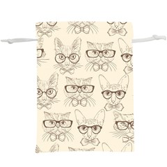 Seamless Pattern Hand Drawn Cats With Hipster Accessories  Lightweight Drawstring Pouch (xl) by Vaneshart
