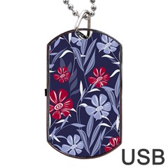 Abstract Seamless Pattern With Colorful Tropical Leaves Flowers Purple Dog Tag Usb Flash (two Sides)