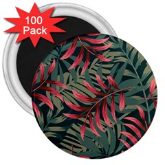 Trending Abstract Seamless Pattern With Colorful Tropical Leaves Plants Green 3  Magnets (100 Pack)