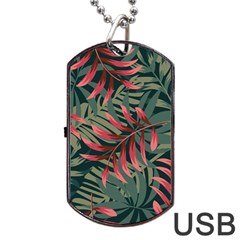 Trending Abstract Seamless Pattern With Colorful Tropical Leaves Plants Green Dog Tag Usb Flash (one Side)