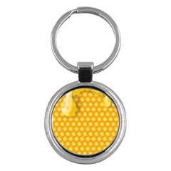 Abstract Honeycomb Background With Realistic Transparent Honey Drop Key Chain (round)