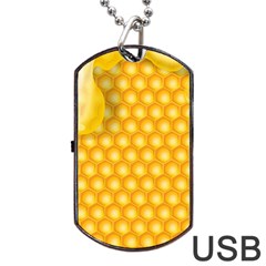 Abstract Honeycomb Background With Realistic Transparent Honey Drop Dog Tag Usb Flash (one Side)