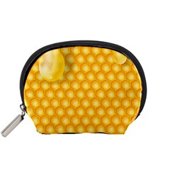 Abstract Honeycomb Background With Realistic Transparent Honey Drop Accessory Pouch (small) by Vaneshart