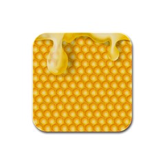 Abstract Honeycomb Background With Realistic Transparent Honey Drop Rubber Square Coaster (4 Pack)  by Vaneshart