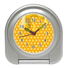 Abstract Honeycomb Background With Realistic Transparent Honey Drop Travel Alarm Clock by Vaneshart