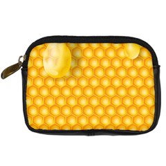 Abstract Honeycomb Background With Realistic Transparent Honey Drop Digital Camera Leather Case