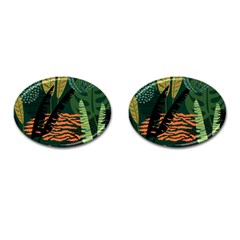 Abstract Seamless Pattern With Tropical Leaves Cufflinks (oval) by Vaneshart