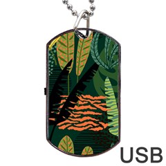 Abstract Seamless Pattern With Tropical Leaves Dog Tag Usb Flash (one Side)
