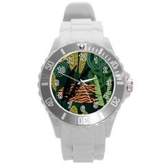 Abstract Seamless Pattern With Tropical Leaves Round Plastic Sport Watch (l)