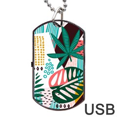 Abstract Seamless Pattern With Tropical Leaves Dog Tag Usb Flash (two Sides)