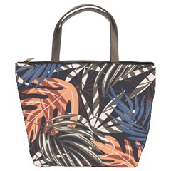 Trend Seamless Pattern With Colorful Tropical Leaves Plants Brown Background Bucket Bag