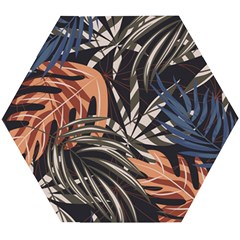 Trend Seamless Pattern With Colorful Tropical Leaves Plants Brown Background Wooden Puzzle Hexagon by Vaneshart