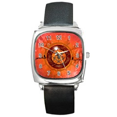 Awesome Skull On A Pentagram With Crows Square Metal Watch by FantasyWorld7