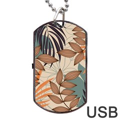 Trend Abstract Seamless Pattern With Colorful Tropical Leaves Plants Beige Dog Tag Usb Flash (two Sides)