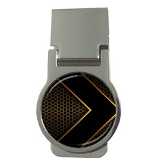 Black Arrow Gold Line Hexagon Mesh Pattern Money Clips (round) 