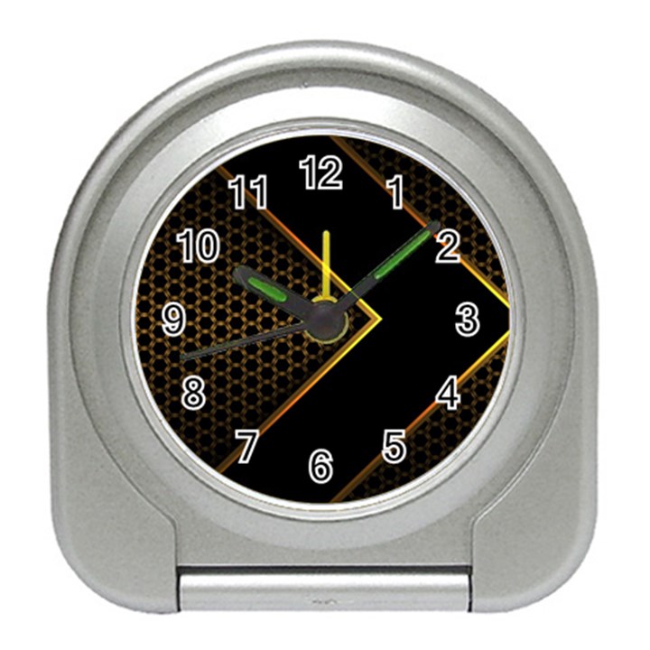 Black Arrow Gold Line Hexagon Mesh Pattern Travel Alarm Clock