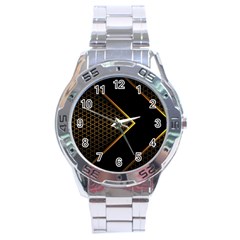 Black Arrow Gold Line Hexagon Mesh Pattern Stainless Steel Analogue Watch by Vaneshart