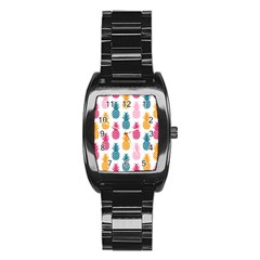 Tropic Fruit Pineapple Seamless Pattern Design Vector Illustration Stainless Steel Barrel Watch