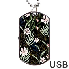 Trending Abstract Seamless Pattern With Colorful Tropical Leaves Plants Black Background Dog Tag Usb Flash (two Sides)