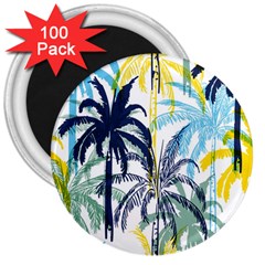 Colorful Summer Palm Trees White Forest Background 3  Magnets (100 Pack)