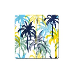 Colorful Summer Palm Trees White Forest Background Square Magnet by Vaneshart