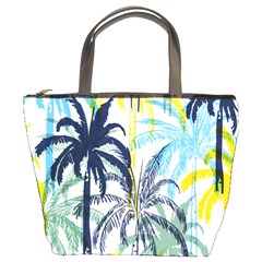 Colorful Summer Palm Trees White Forest Background Bucket Bag by Vaneshart