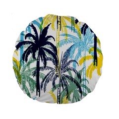 Colorful Summer Palm Trees White Forest Background Standard 15  Premium Round Cushions