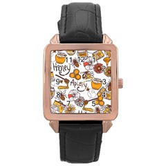 Honey Seamless Pattern Rose Gold Leather Watch  by Vaneshart