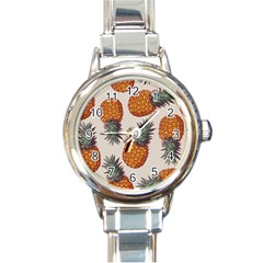 Seamless Pattern With Vector Illustrations Pineapples Round Italian Charm Watch