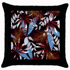 Trending Abstract Seamless Pattern With Colorful Tropical Leaves Plants Black Throw Pillow Case (black)