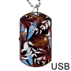 Trending Abstract Seamless Pattern With Colorful Tropical Leaves Plants Black Dog Tag Usb Flash (one Side)