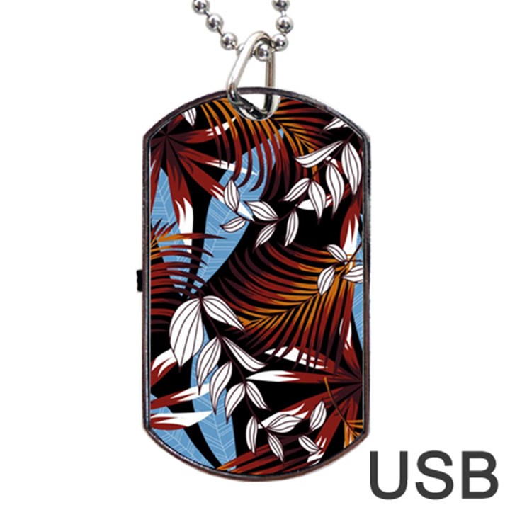 Trending Abstract Seamless Pattern With Colorful Tropical Leaves Plants Black Dog Tag USB Flash (One Side)