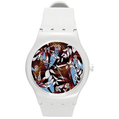 Trending Abstract Seamless Pattern With Colorful Tropical Leaves Plants Black Round Plastic Sport Watch (m) by Vaneshart