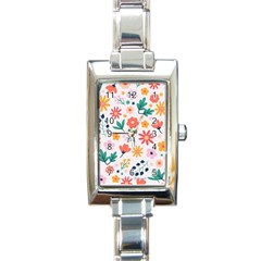 Flat Colorful Flowers Leaves Background Rectangle Italian Charm Watch