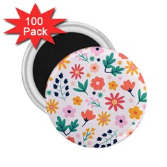 Flat Colorful Flowers Leaves Background 2.25  Magnets (100 pack) 