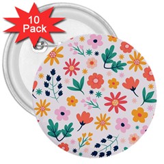 Flat Colorful Flowers Leaves Background 3  Buttons (10 Pack) 