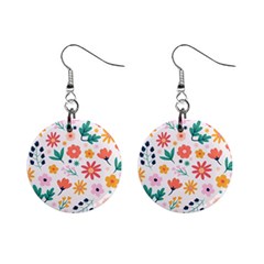 Flat Colorful Flowers Leaves Background Mini Button Earrings