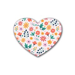Flat Colorful Flowers Leaves Background Heart Coaster (4 Pack)  by Vaneshart
