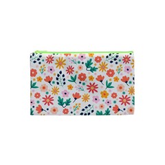 Flat Colorful Flowers Leaves Background Cosmetic Bag (XS)