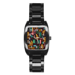 Vector Seamless Pattern With Leopards Stainless Steel Barrel Watch