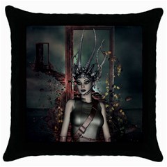 Awesome Fantasy Women With Helmet Throw Pillow Case (black) by FantasyWorld7