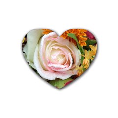 Floral Bouquet Orange Pink Rose Heart Coaster (4 Pack)  by yoursparklingshop