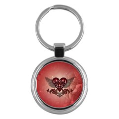 Awesome Heart With Skulls And Wings Key Chain (round)