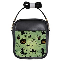 Funny Halloween Pattern With Witch, Cat And Pumpkin Girls Sling Bag by FantasyWorld7